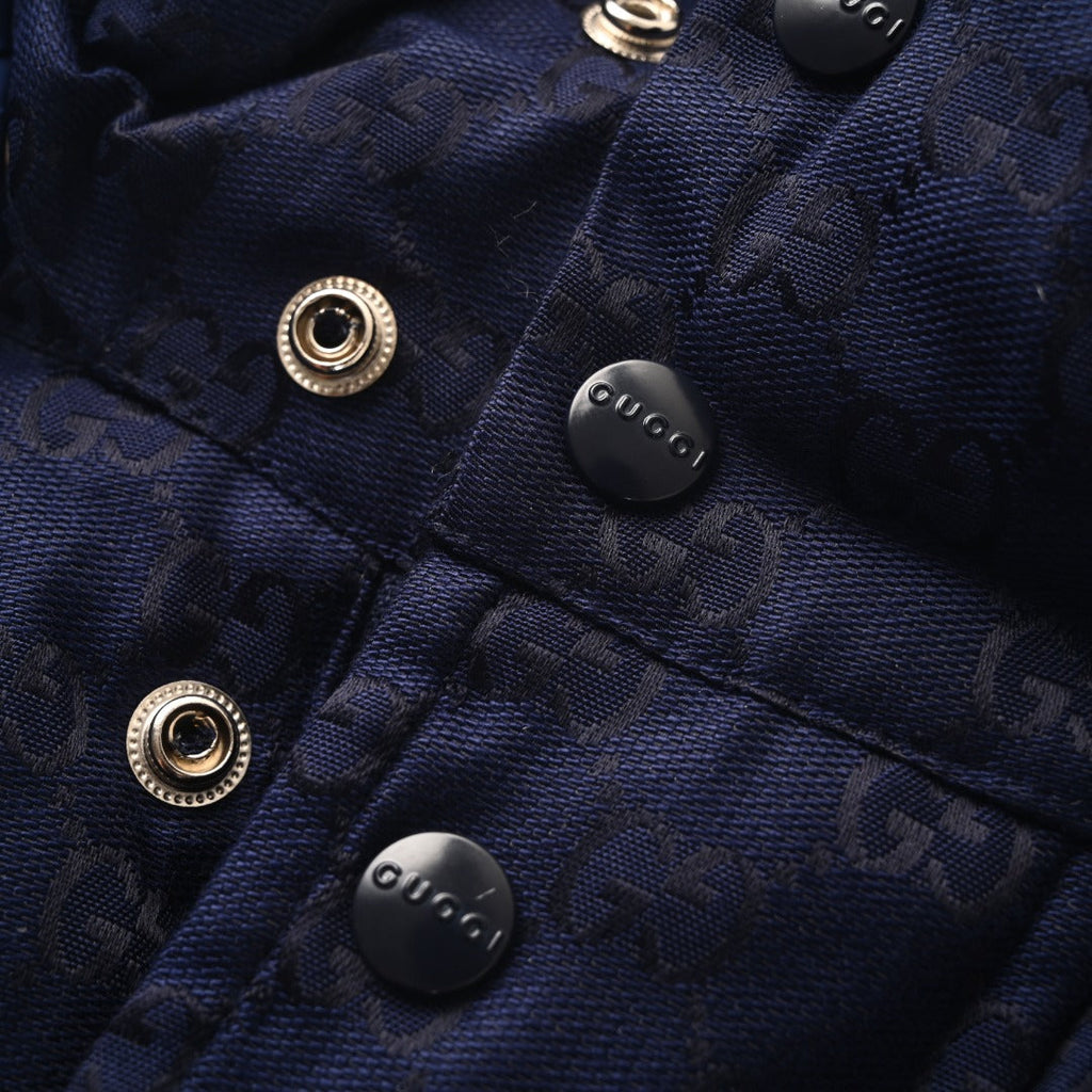 Gucci GG Jacquard Navy Hooded Down Jacket
