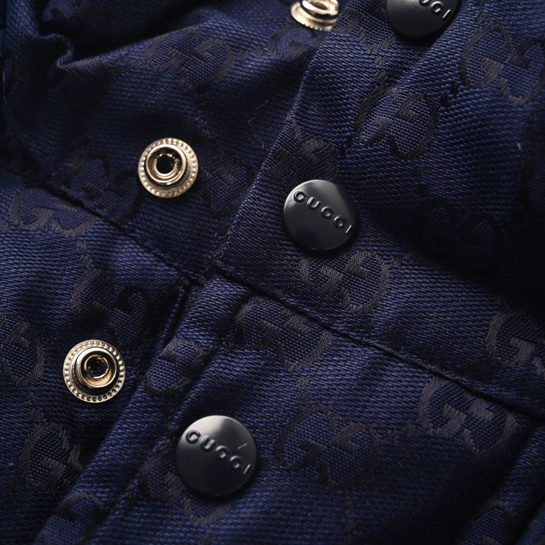Gucci GG Jacquard Navy Hooded Down Jacket