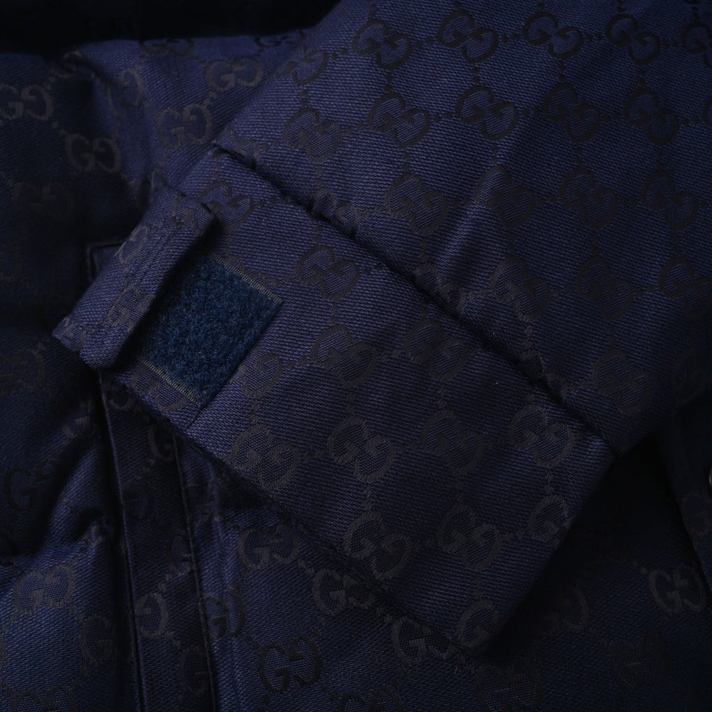 Gucci GG Jacquard Navy Hooded Down Jacket