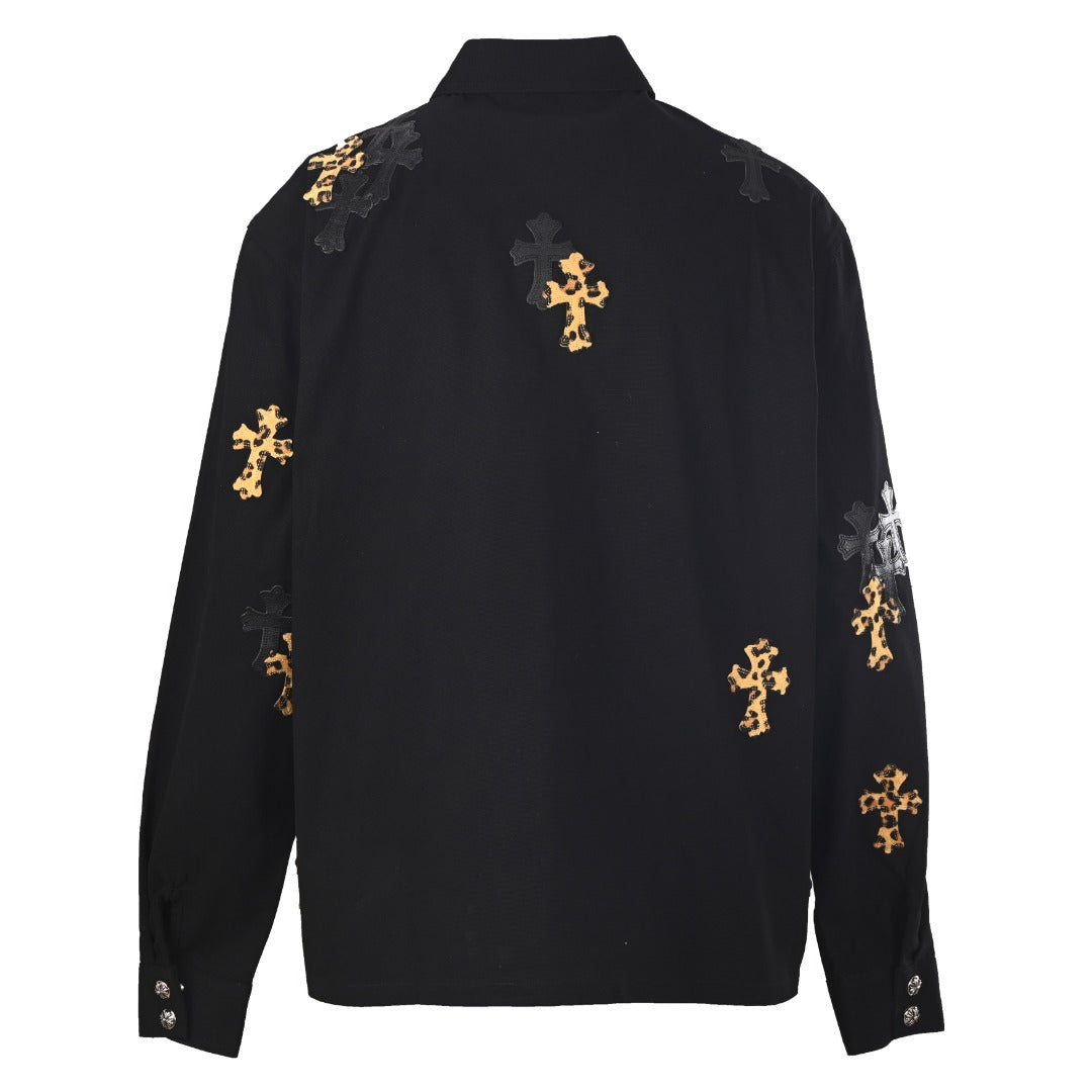 Chrome Hearts Black Leopard Cross Patch Long Sleeve Work Shirt