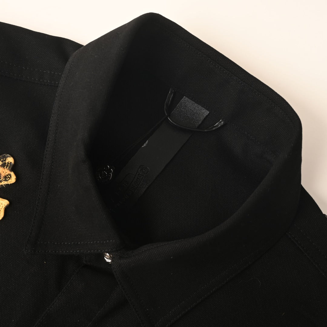 Chrome Hearts Black Leopard Cross Patch Long Sleeve Work Shirt
