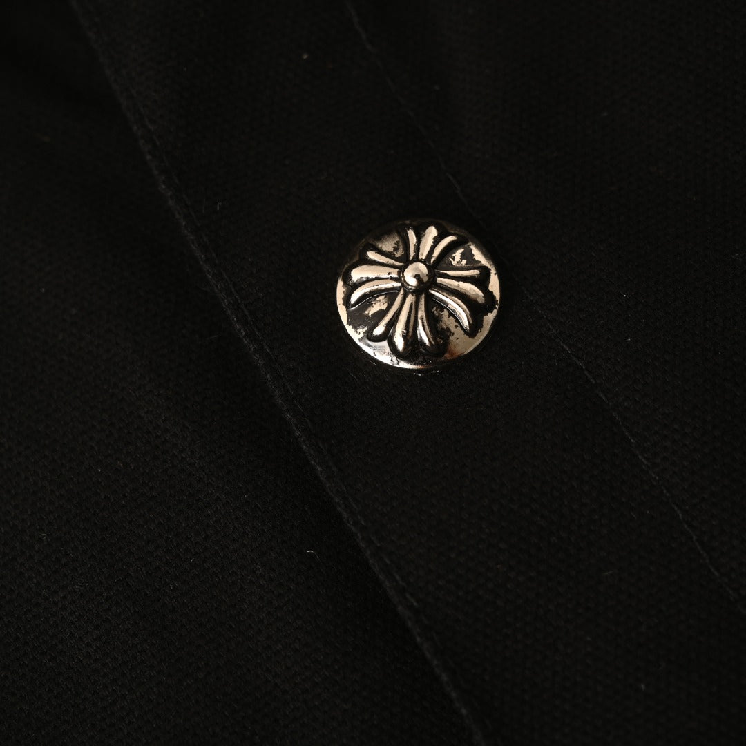 Chrome Hearts Black Leopard Cross Patch Long Sleeve Work Shirt