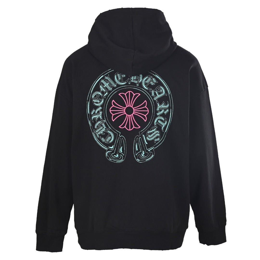 Chrome Hearts Horseshoe Logo Black Embroidered Hoodie