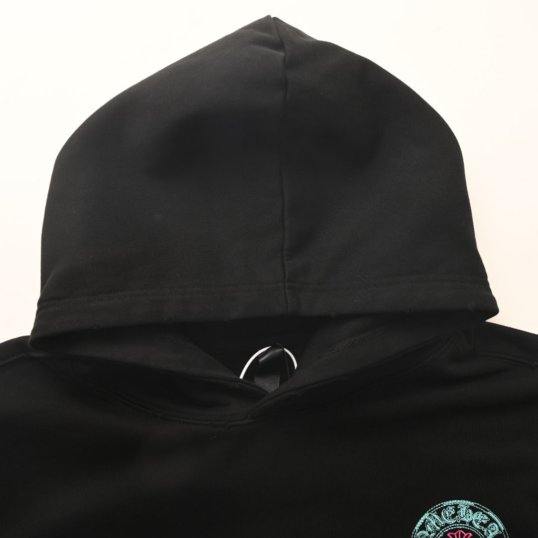 Chrome Hearts Horseshoe Logo Black Embroidered Hoodie