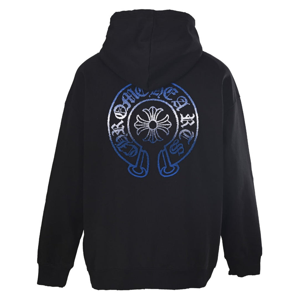 Chrome Hearts Horseshoe Logo Black Gradient Blue Embroidered Hoodie