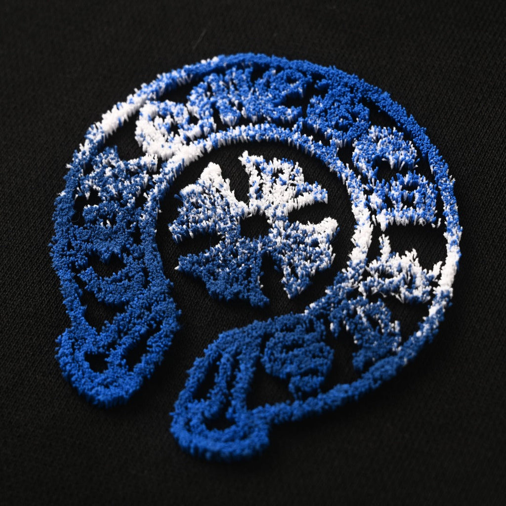 Chrome Hearts Horseshoe Logo Black Gradient Blue Embroidered Hoodie