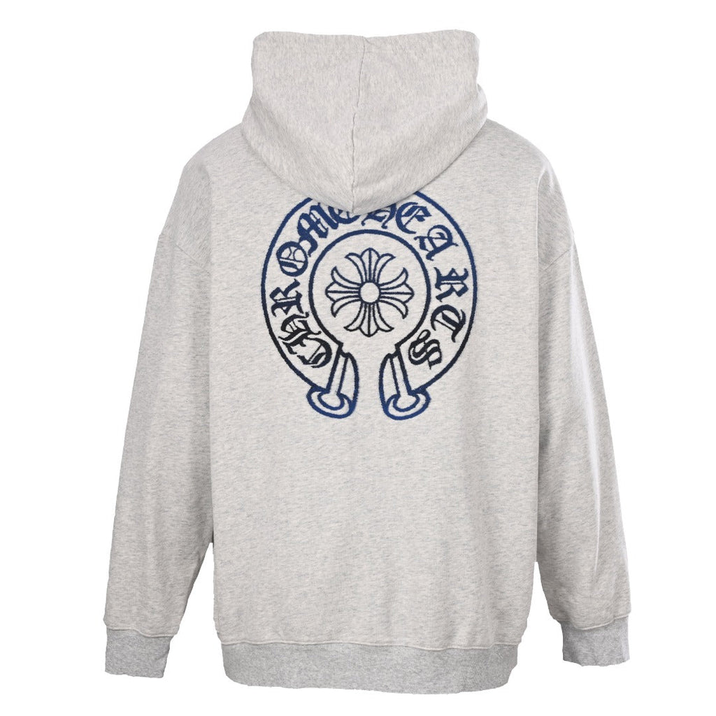Chrome Hearts Horseshoe Logo Heather Grey Navy Embroidered Hoodie