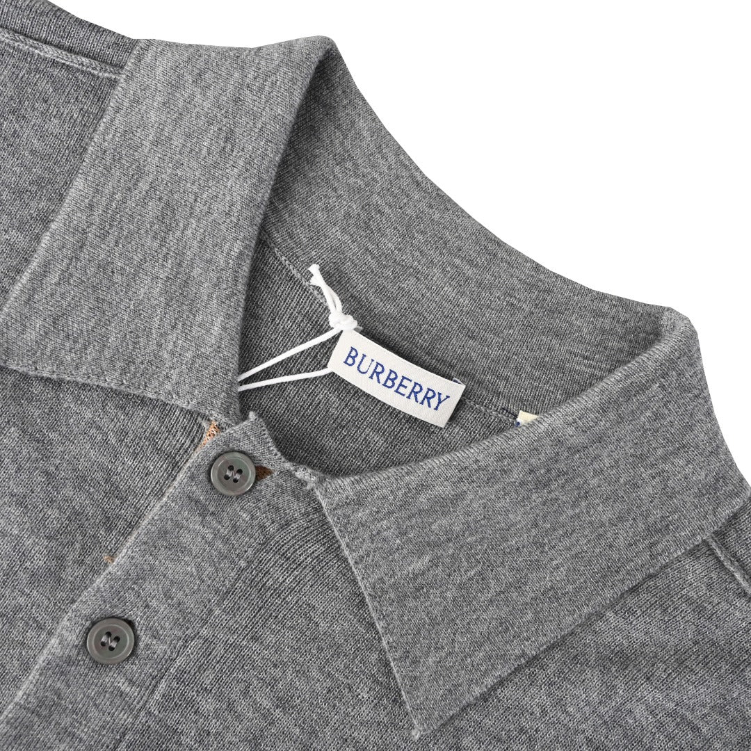 Burberry Grey Knit Short Sleeve Polo Shirt