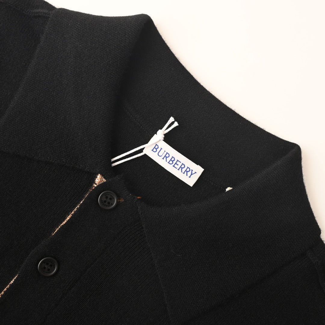 Burberry Black Knit Short Sleeve Polo Shirt