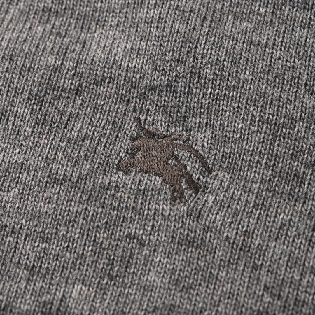 Burberry Grey Half Zip Equestrian Logo Knit Sweater