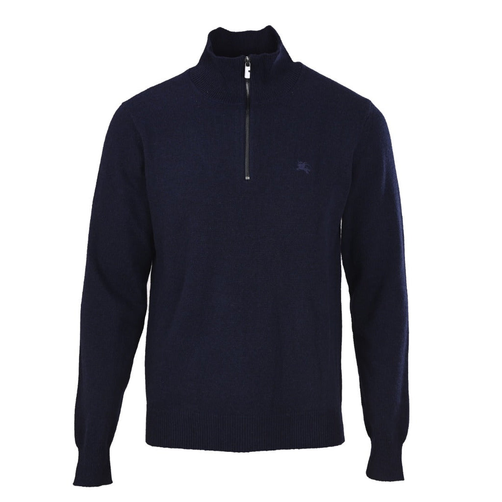 Burberry Navy Half Zip Equestrian Logo Knit Sweater