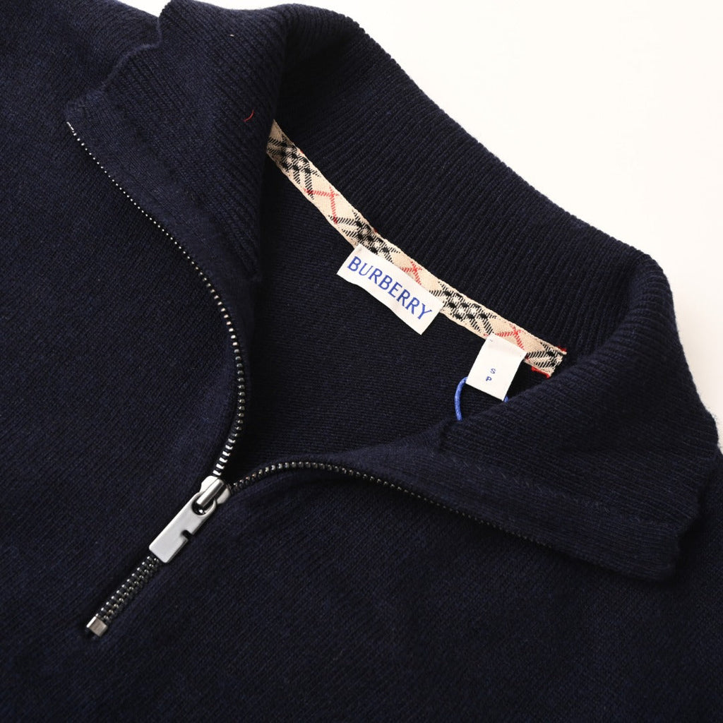 Burberry Navy Half Zip Equestrian Logo Knit Sweater