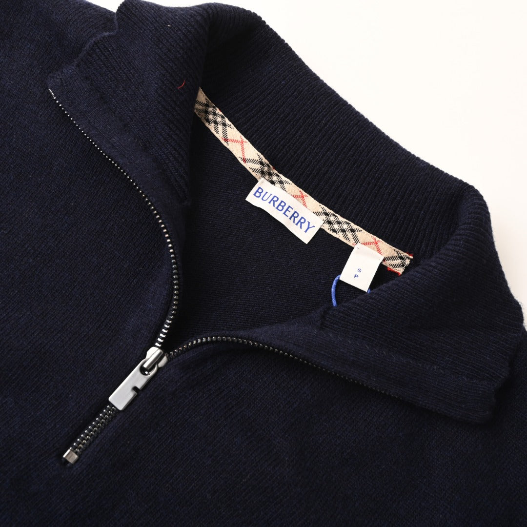Burberry Navy Half Zip Equestrian Logo Knit Sweater