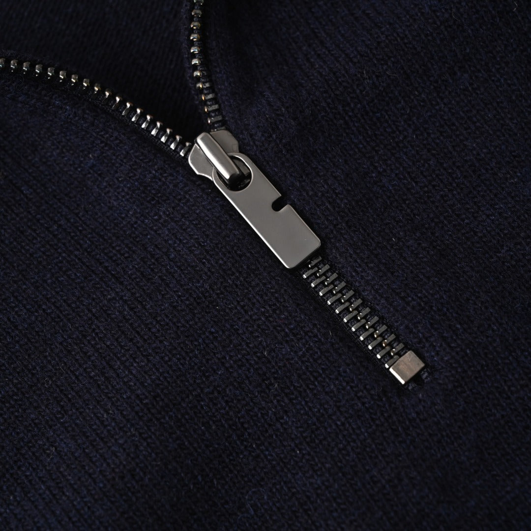 Burberry Navy Half Zip Equestrian Logo Knit Sweater