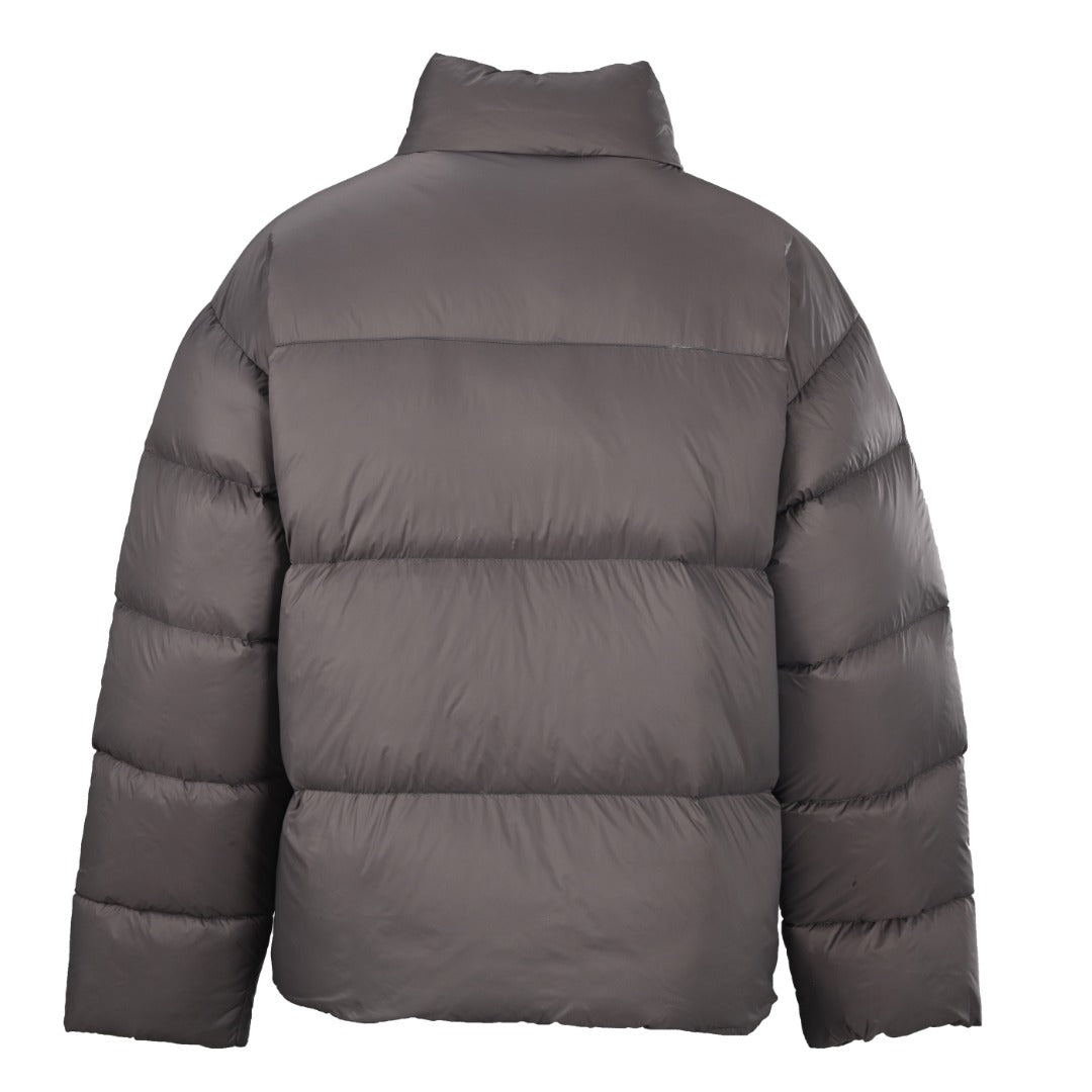 Balenciaga Taupe Embroidered Logo Stand Collar Puffer Jacket