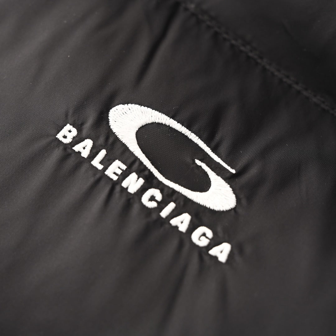 Balenciaga Black Embroidered Logo Stand Collar Puffer Jacket