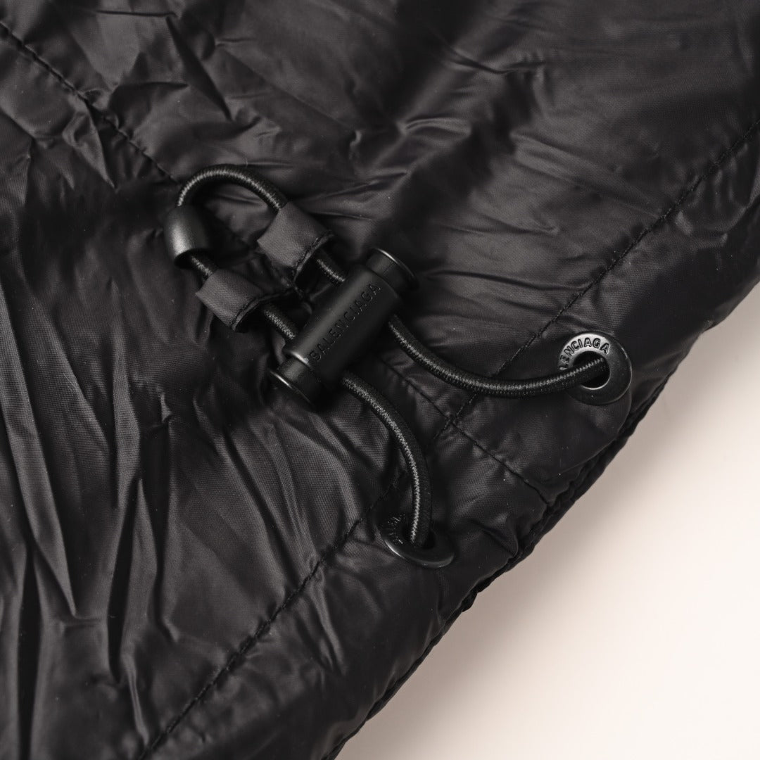 Balenciaga Black Embroidered Logo Stand Collar Puffer Jacket