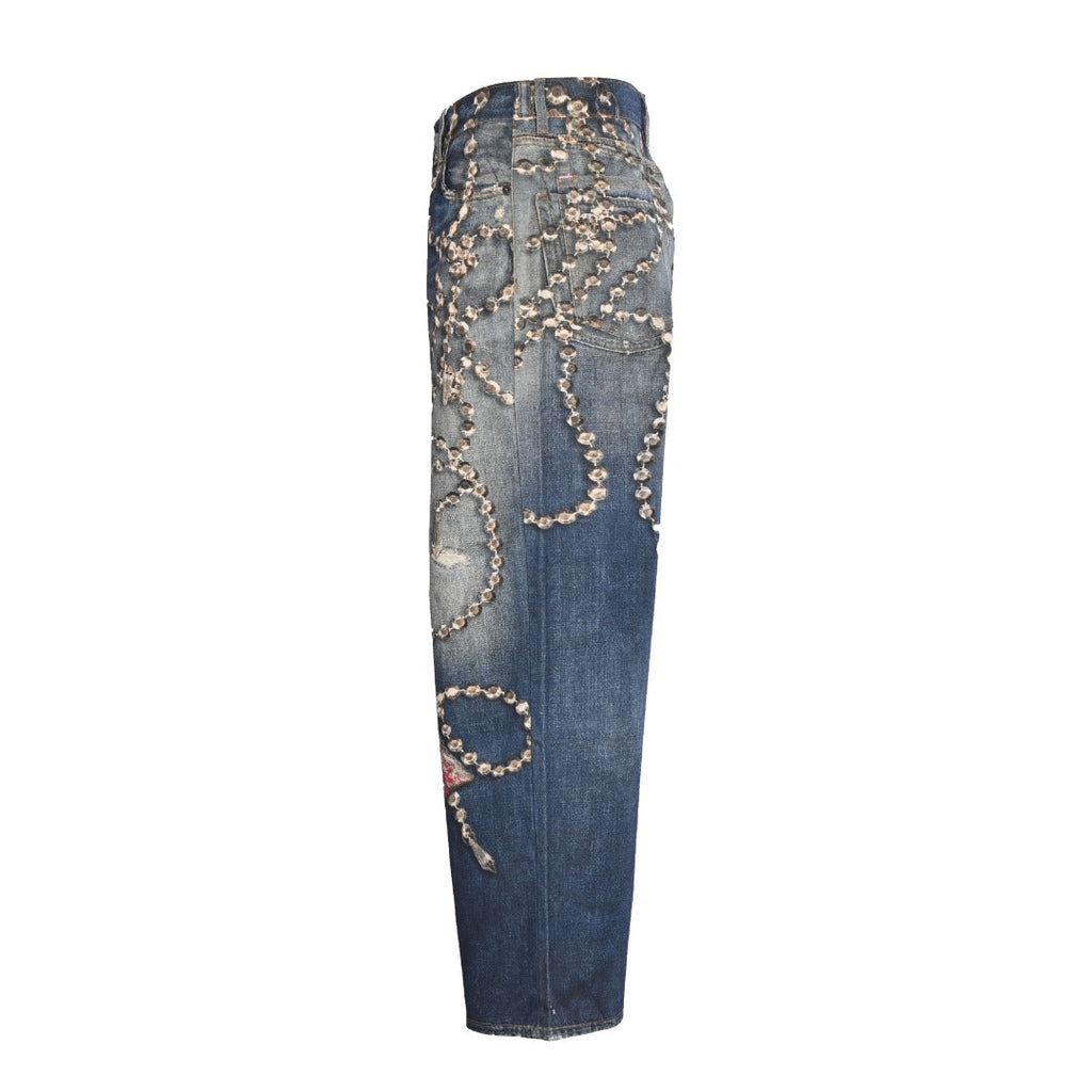 Acne Studios Blue Bear Chain Print Wide Leg Jeans