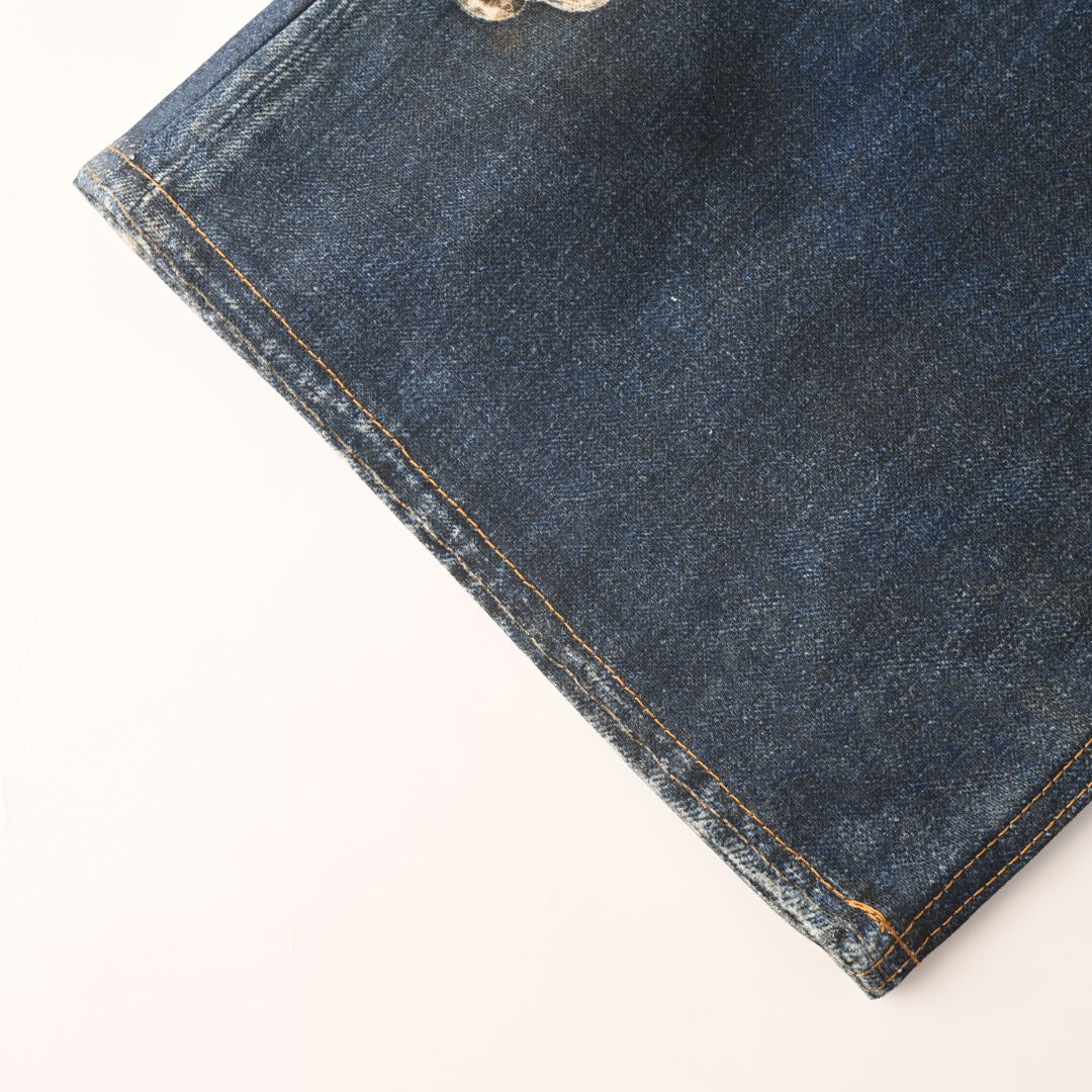 Acne Studios Blue Bear Chain Print Wide Leg Jeans