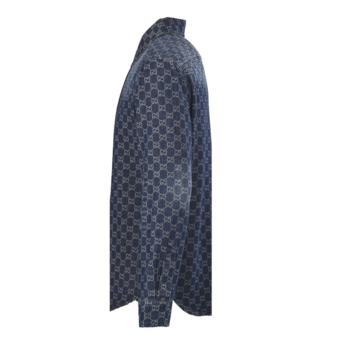 Gucci GG Monogram Blue Denim Long Sleeve Shirt