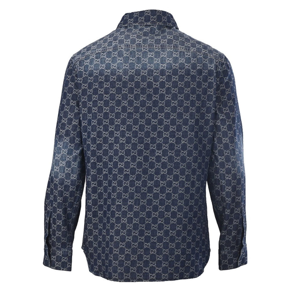 Gucci GG Monogram Blue Denim Long Sleeve Shirt