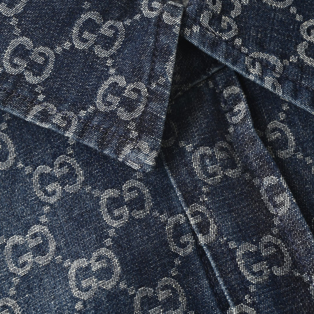 Gucci GG Monogram Blue Denim Long Sleeve Shirt