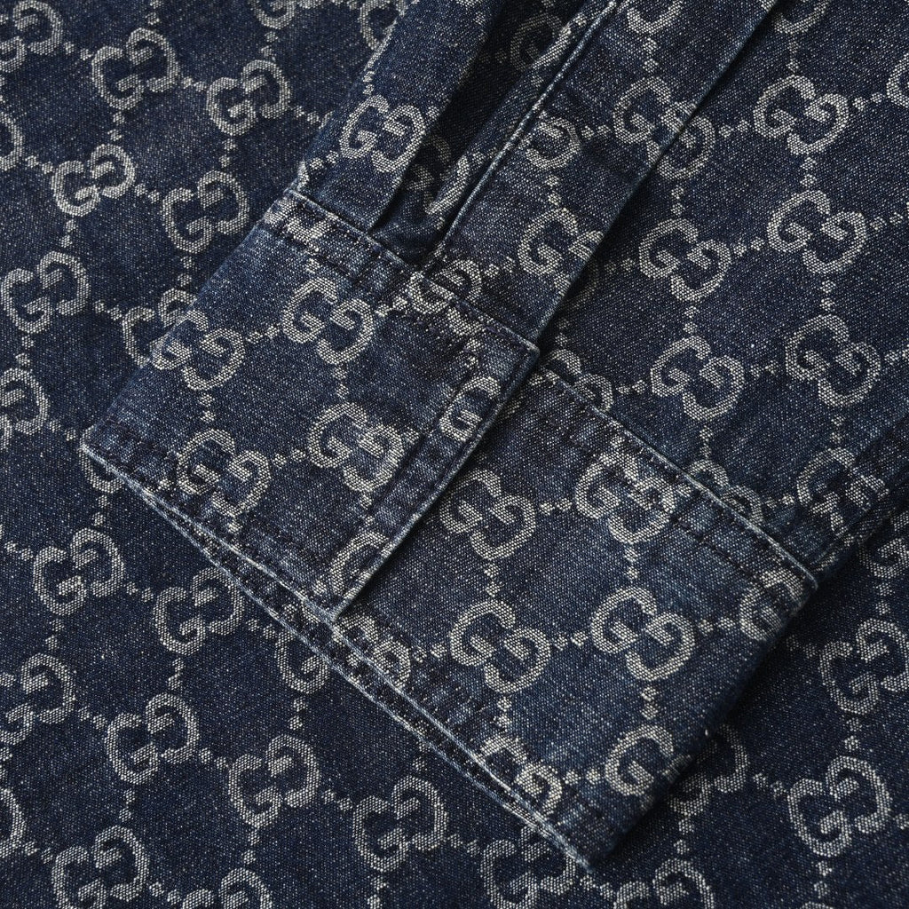 Gucci GG Monogram Blue Denim Long Sleeve Shirt