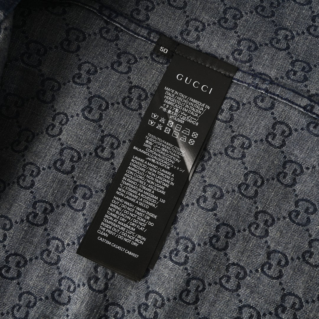 Gucci GG Monogram Blue Denim Long Sleeve Shirt