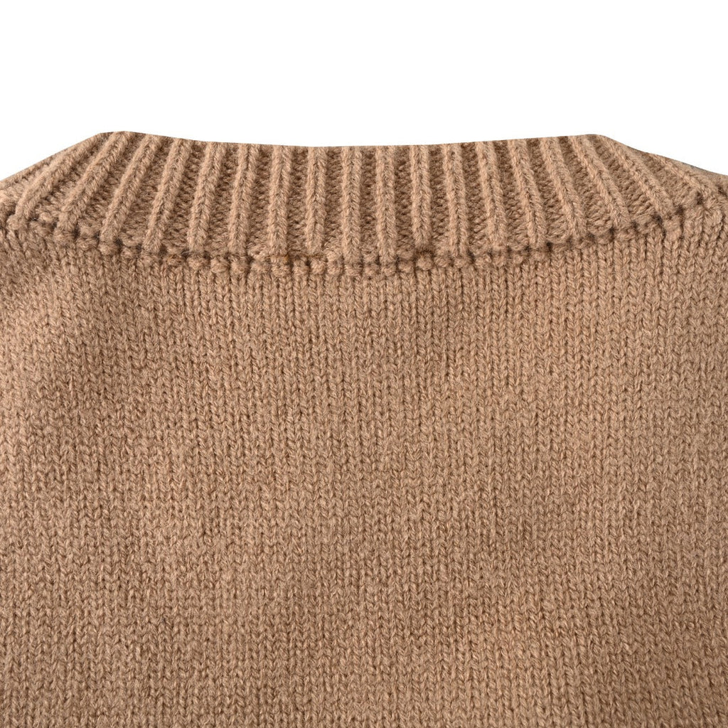Burberry Camel Equestrian Knight Logo Crew Neck Knit Sweater