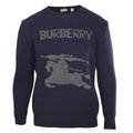 Burberry Navy Equestrian Knight Logo Crew Neck Knit Sweater