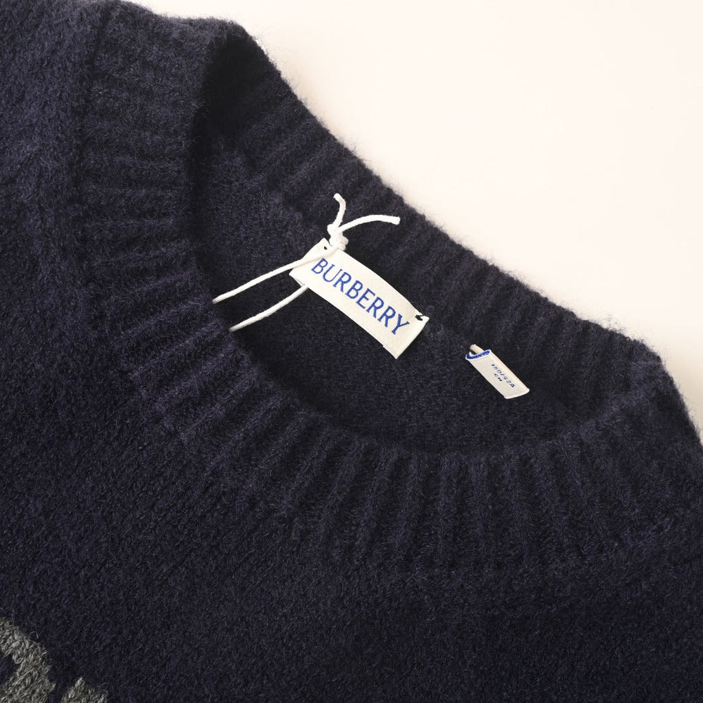 Burberry Navy Equestrian Knight Logo Crew Neck Knit Sweater