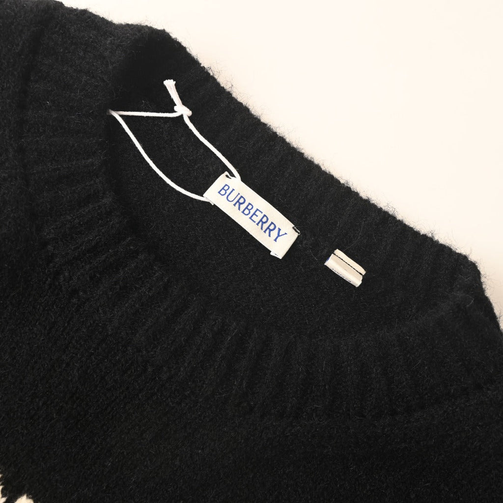 Burberry Black Equestrian Knight Logo Crew Neck Knit Sweater