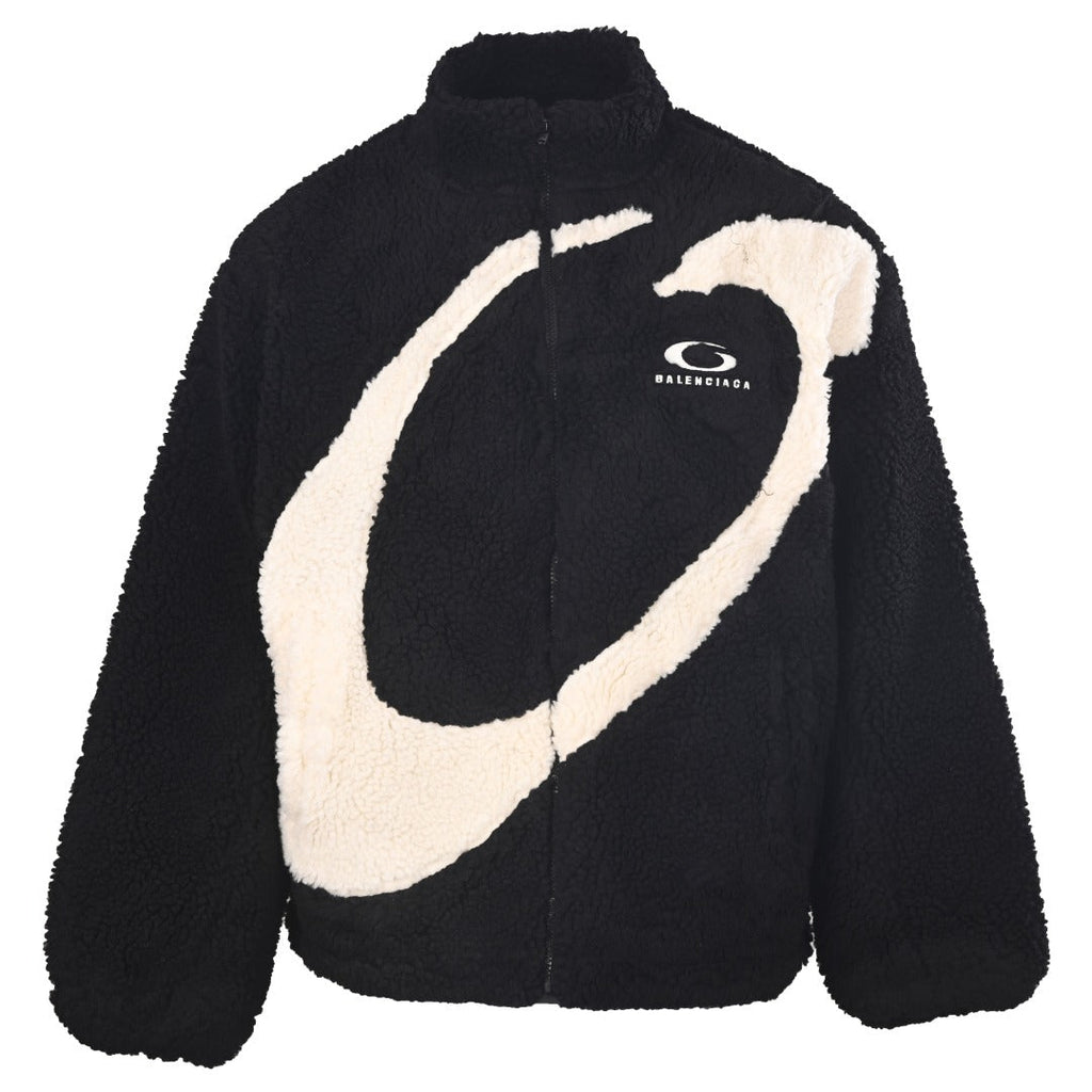 Balenciaga Black White Logo Fleece Zip Jacket