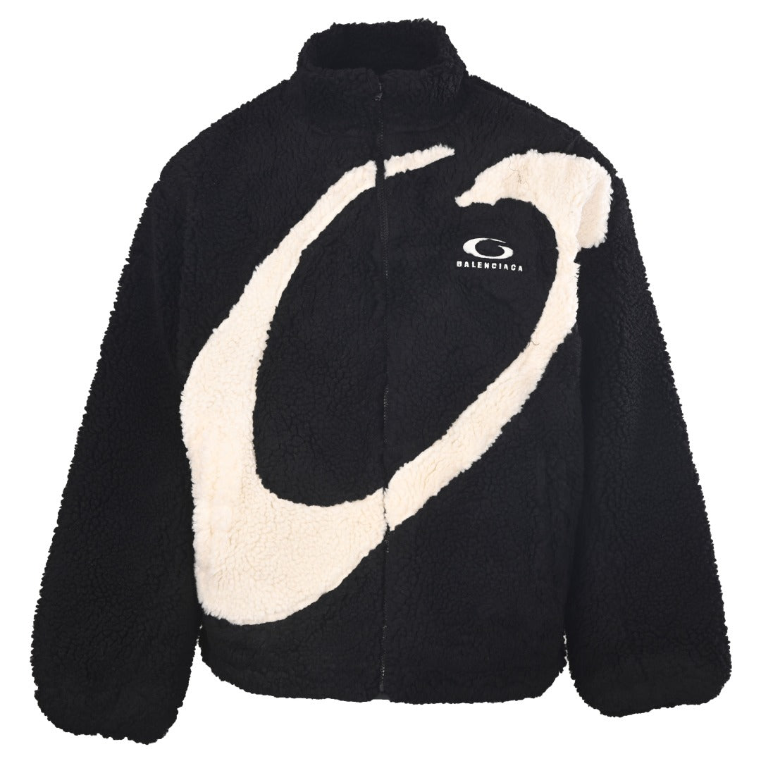 Balenciaga Black White Logo Fleece Zip Jacket