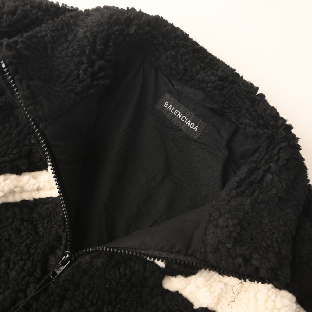Balenciaga Black White Logo Fleece Zip Jacket