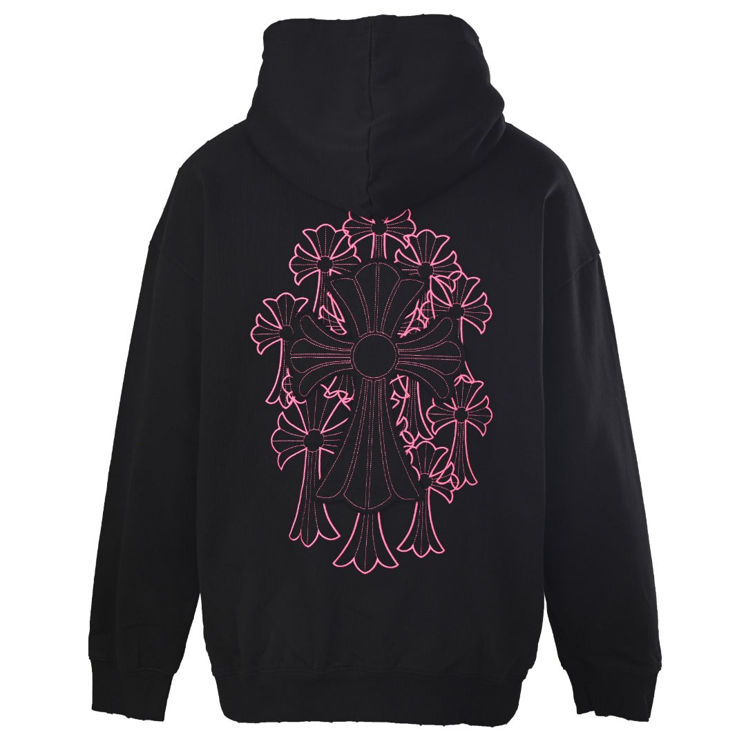 Chrome Hearts Black Pink Cross Embroidered Pullover Hoodie