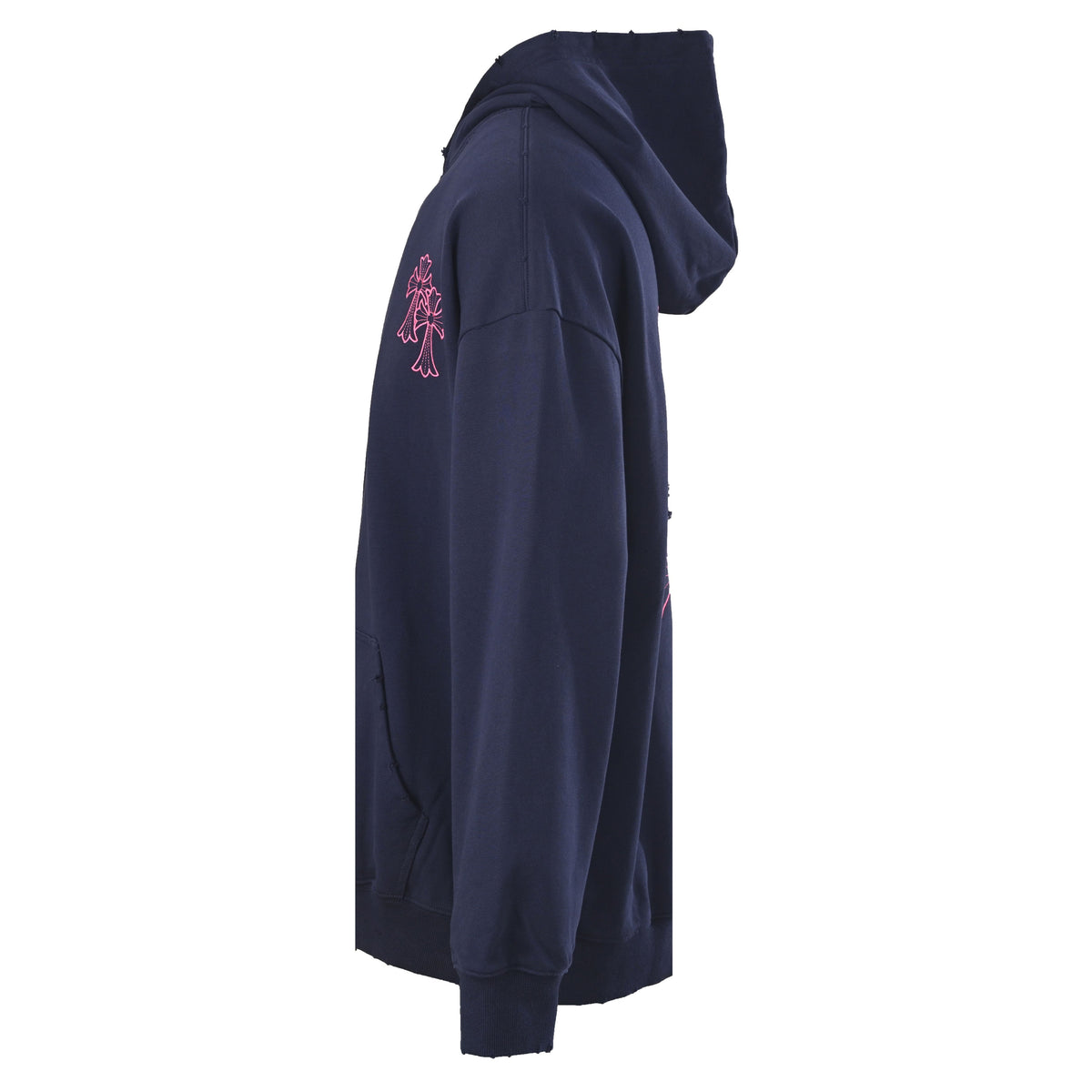 Chrome Hearts Navy Pink Cross Embroidered Pullover Hoodie