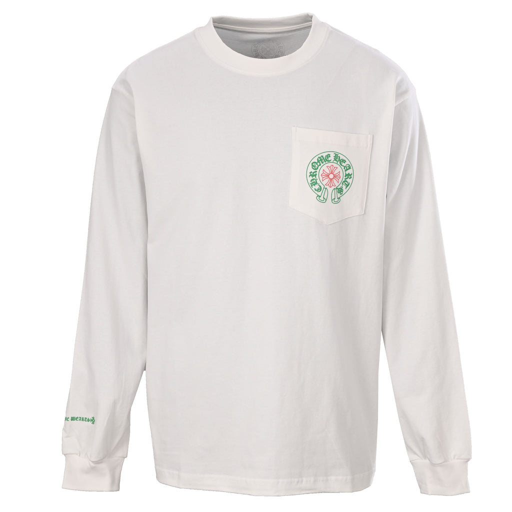 Chrome Hearts White STAFF Horseshoe Pocket Long Sleeve Tee