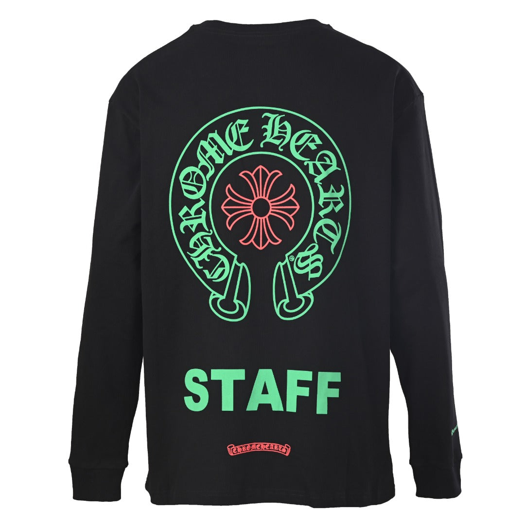 Chrome Hearts Black STAFF Horseshoe Pocket Long Sleeve Tee
