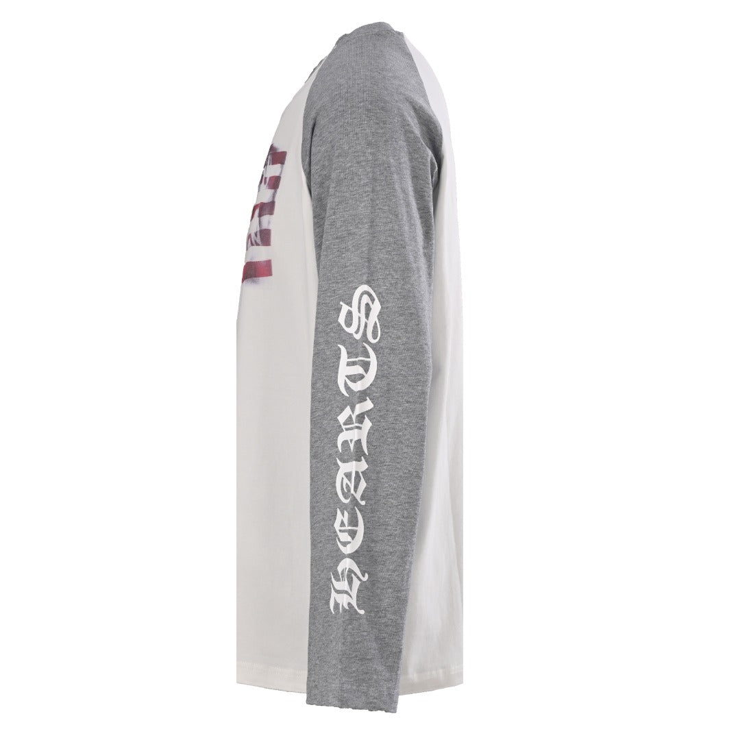 Chrome Hearts Grey White Raglan Sleeve Flag Print Long Sleeve Tee