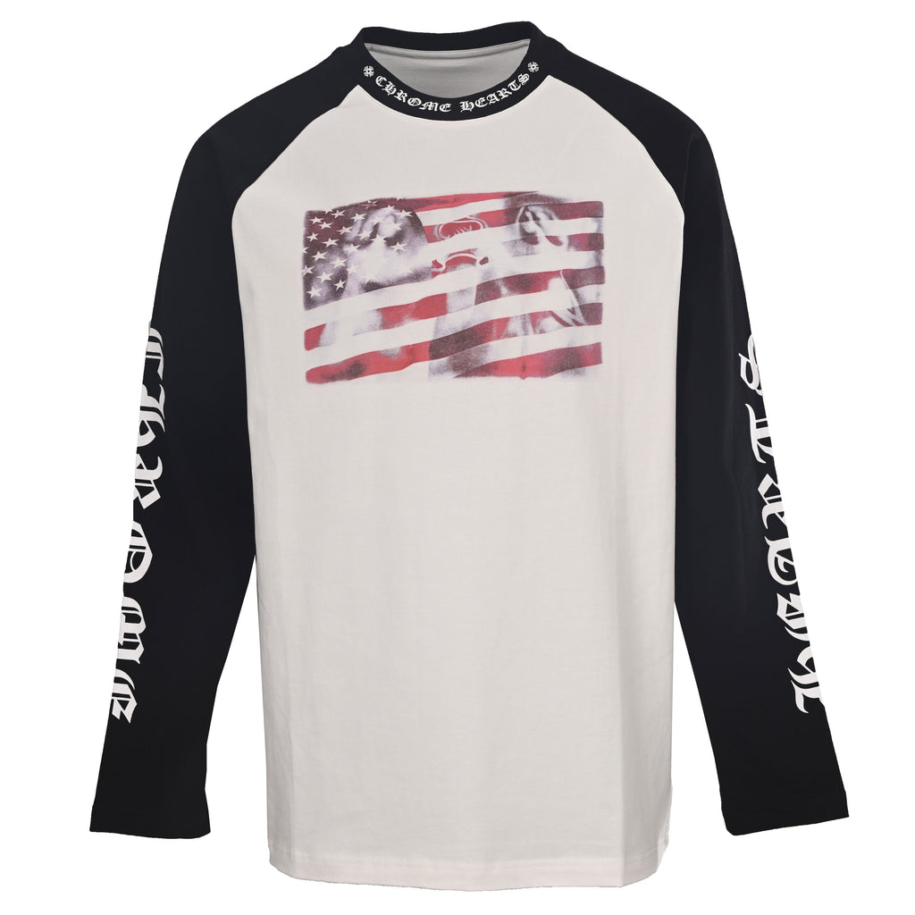 Chrome Hearts Black White Raglan Sleeve Flag Print Long Sleeve Tee