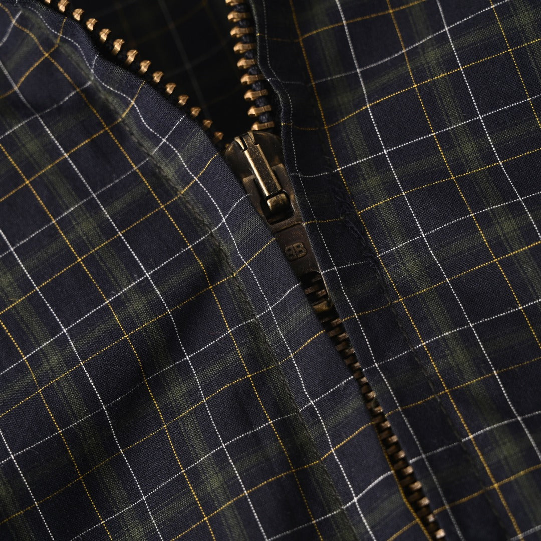 Balenciaga Dark Plaid Stand Collar Zip Windbreaker Jacket