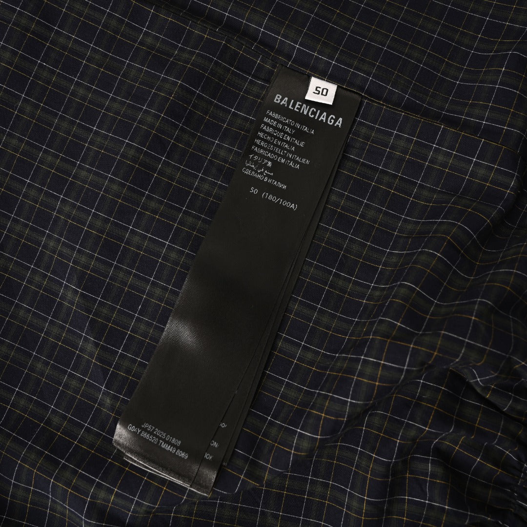 Balenciaga Dark Plaid Stand Collar Zip Windbreaker Jacket