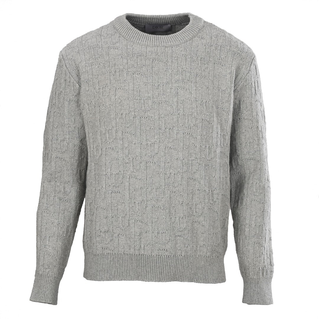 Dior Grey Oblique Cable Knit Crew Neck Sweater
