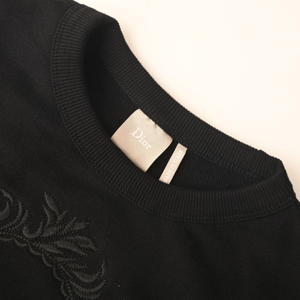 Dior Black Wreath Embroidery Crew Neck Sweatshirt