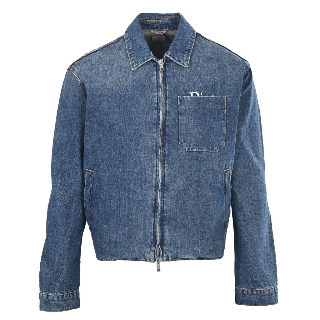 Dior Blue Washed Denim Zip Collared Jacket