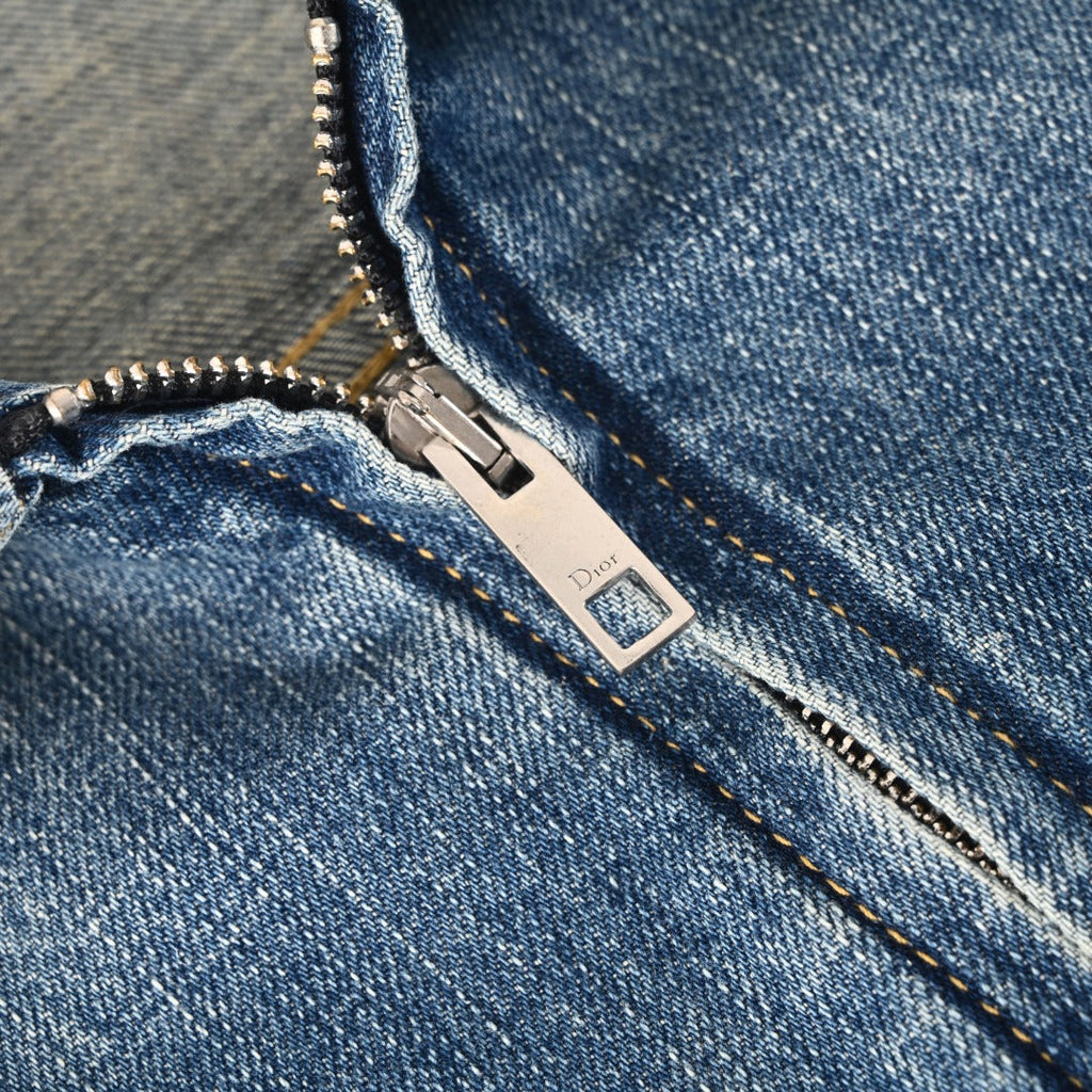Dior Blue Washed Denim Zip Collared Jacket