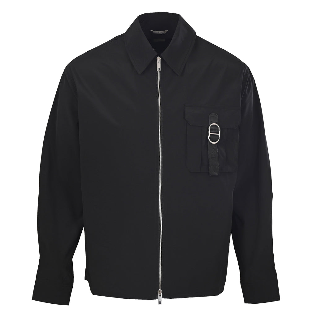 Dior Black Zip-Up Shirt Jacket with D-Ring Strap Pocket
