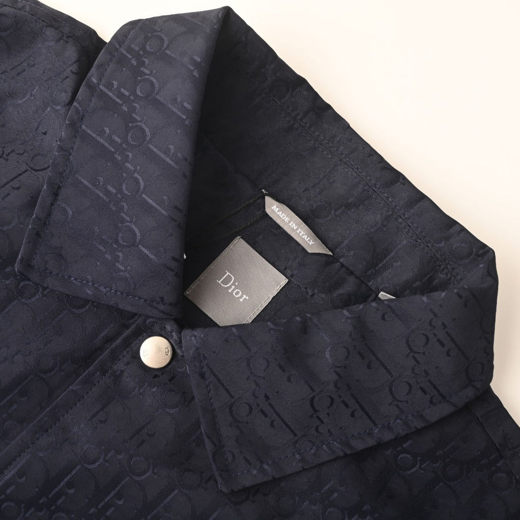 Dior Navy Oblique Jacquard Collared Coach Jacket