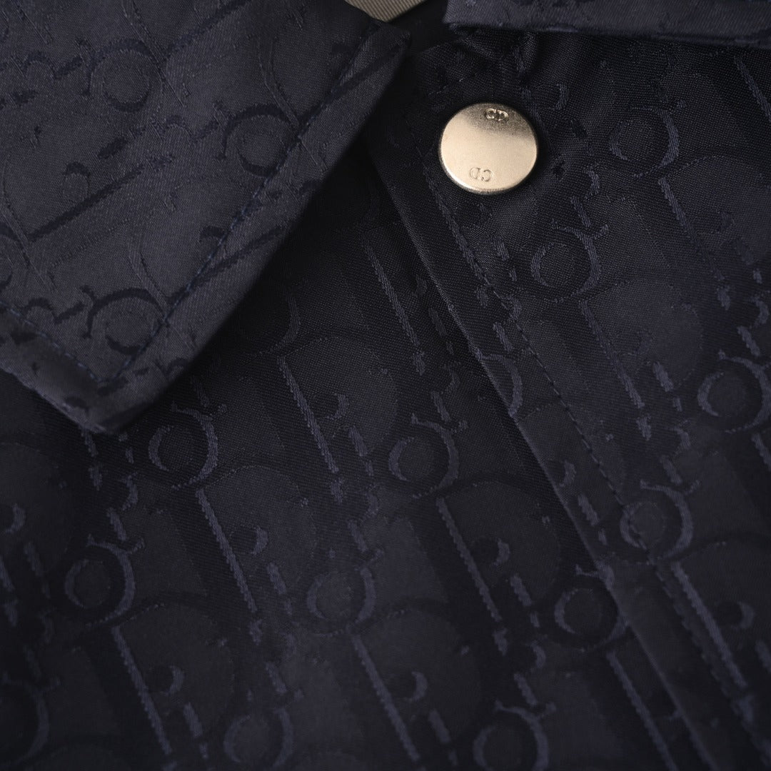 Dior Navy Oblique Jacquard Collared Coach Jacket